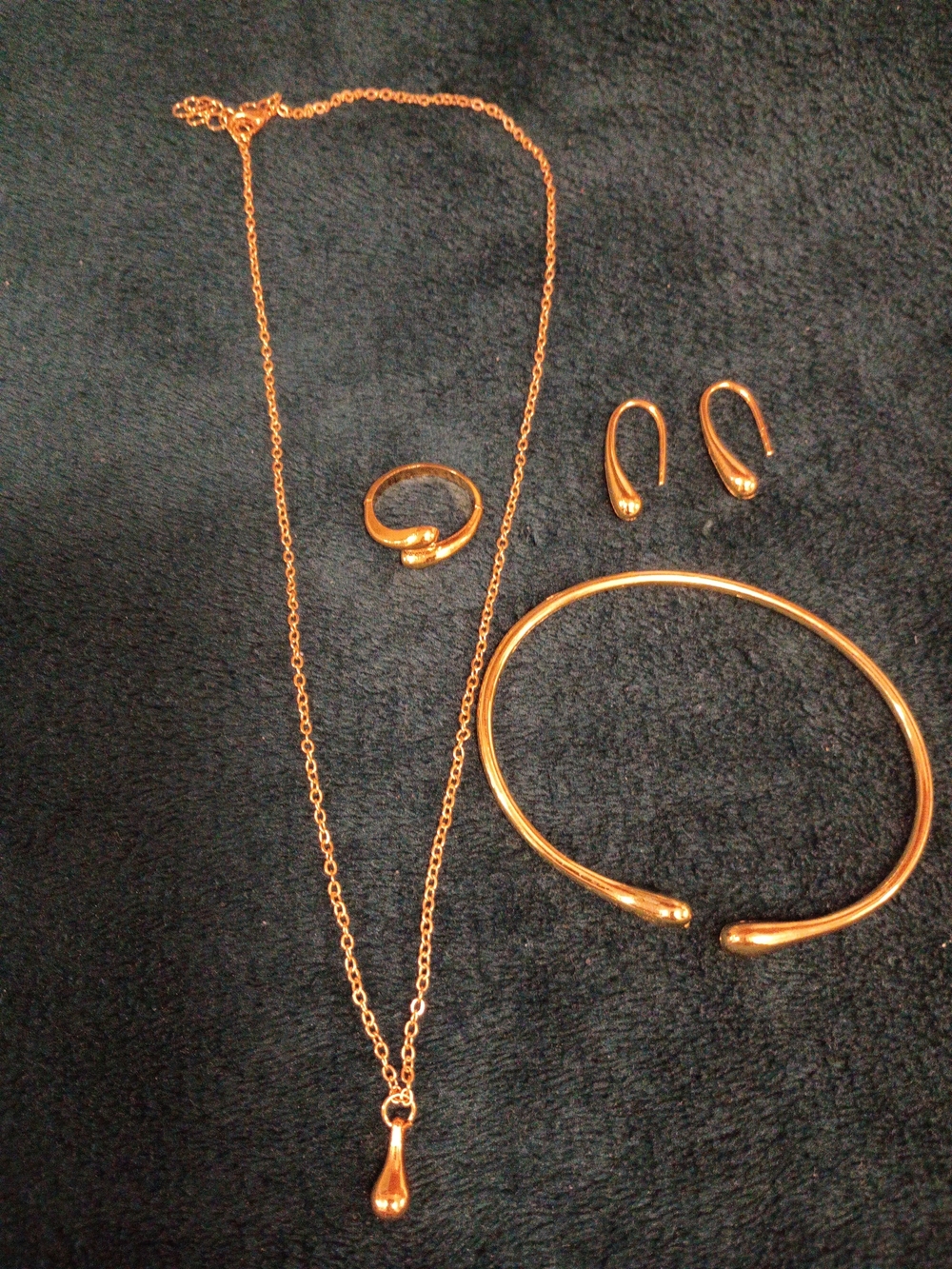 Gold-Tone Teardrop Jewelry Set - Necklace, Bracelet, Earrings, Ring